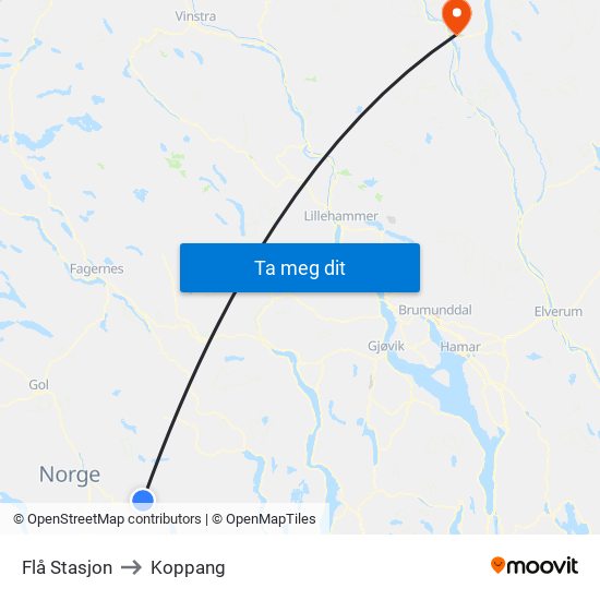 Flå Stasjon to Koppang map