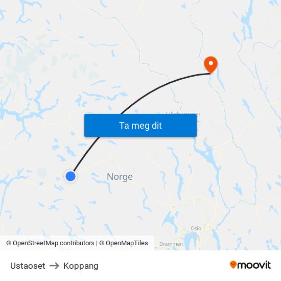 Ustaoset to Koppang map