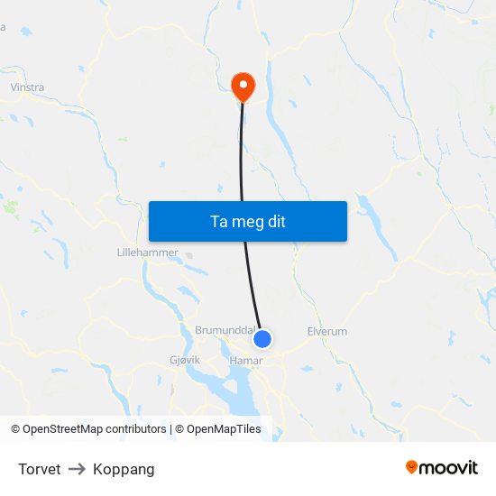 Torvet to Koppang map