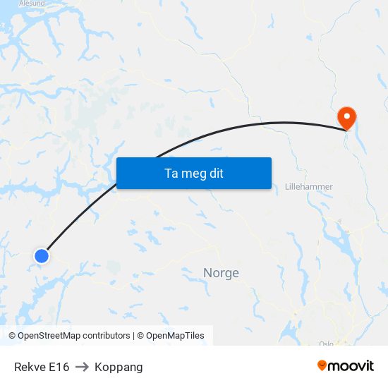 Rekve E16 to Koppang map