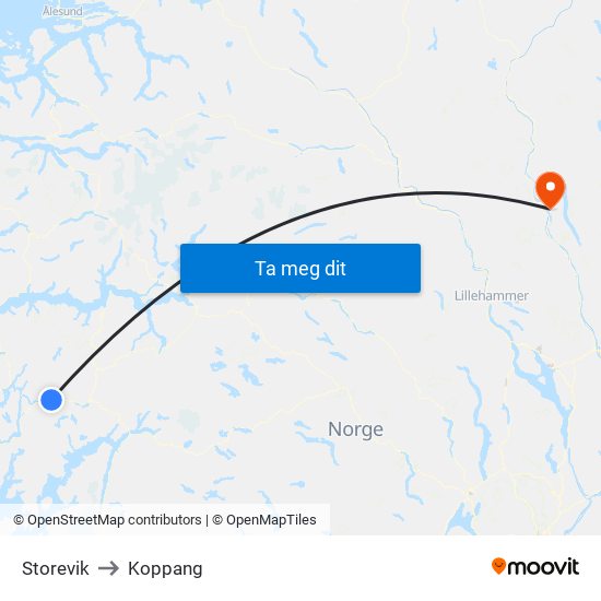 Storevik to Koppang map