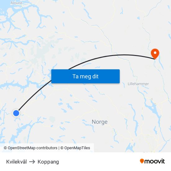 Kvilekvål to Koppang map