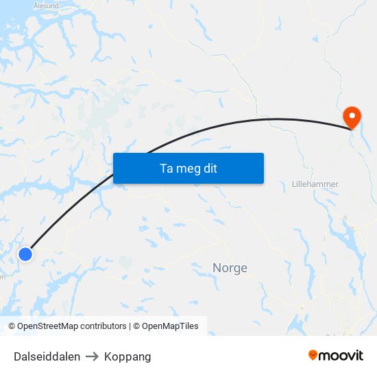 Dalseiddalen to Koppang map