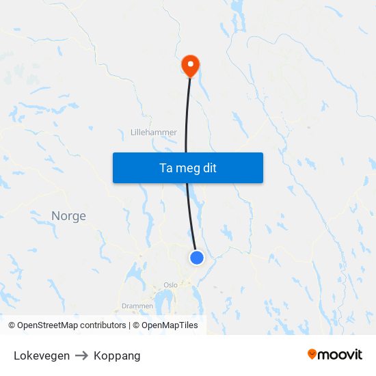 Lokevegen to Koppang map