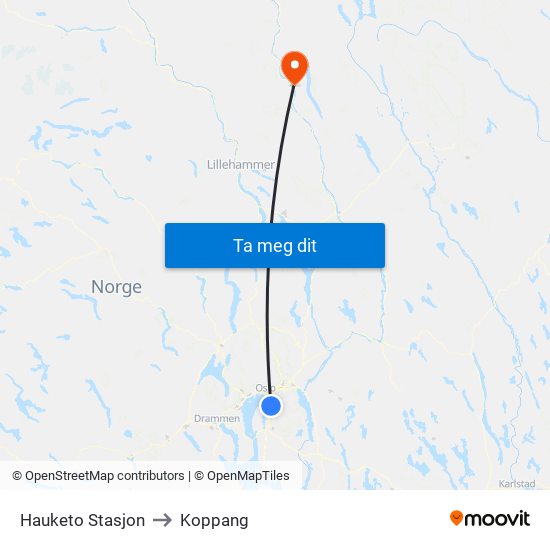 Hauketo Stasjon to Koppang map