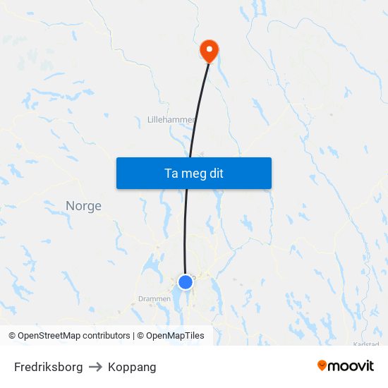 Fredriksborg to Koppang map