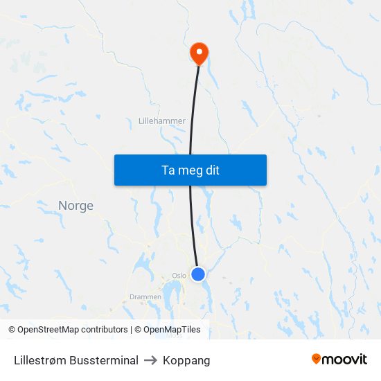 Lillestrøm Bussterminal to Koppang map
