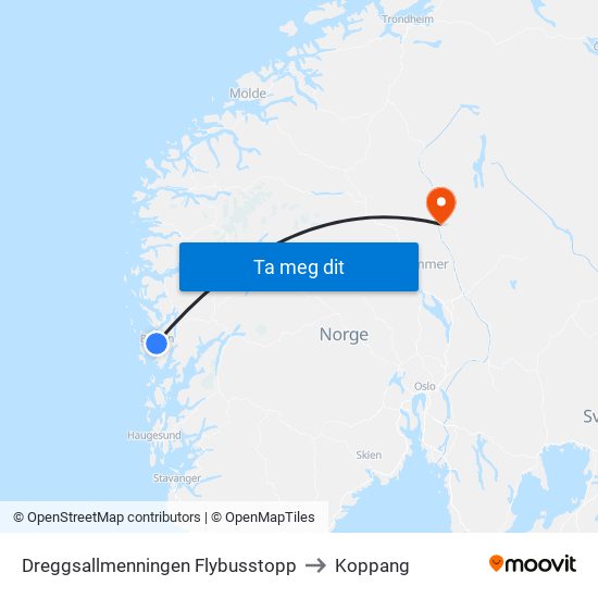 Dreggsallmenningen Flybusstopp to Koppang map