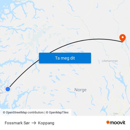 Fossmark Sør to Koppang map