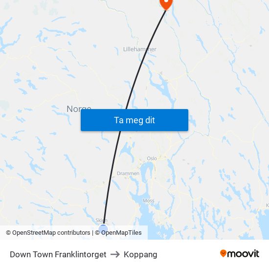 Down Town Franklintorget to Koppang map