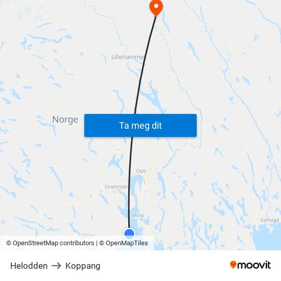 Helodden to Koppang map