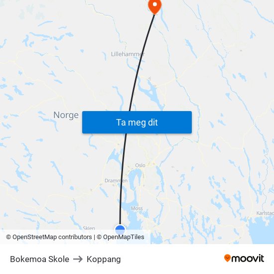 Bokemoa Skole to Koppang map