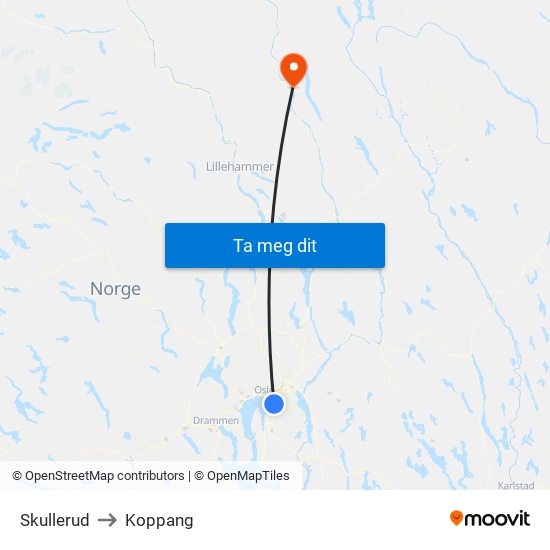 Skullerud to Koppang map