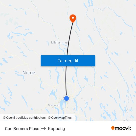 Carl Berners Plass to Koppang map