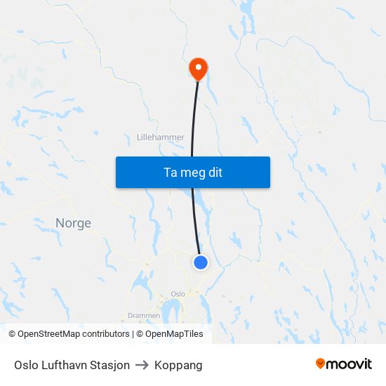 Oslo Lufthavn Stasjon to Koppang map