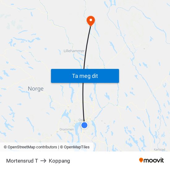 Mortensrud T to Koppang map