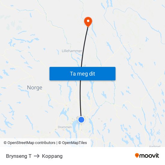 Brynseng T to Koppang map