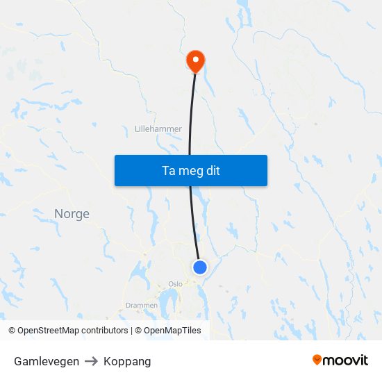 Gamlevegen to Koppang map