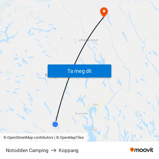 Notodden Camping to Koppang map