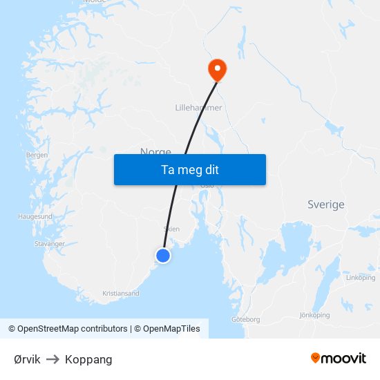 Ørvik to Koppang map