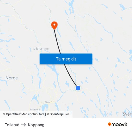 Tollerud to Koppang map