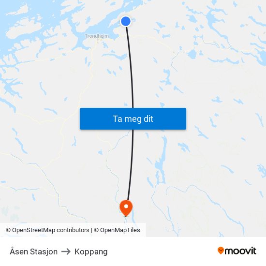 Åsen Stasjon to Koppang map