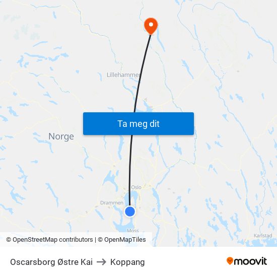 Oscarsborg Østre Kai to Koppang map