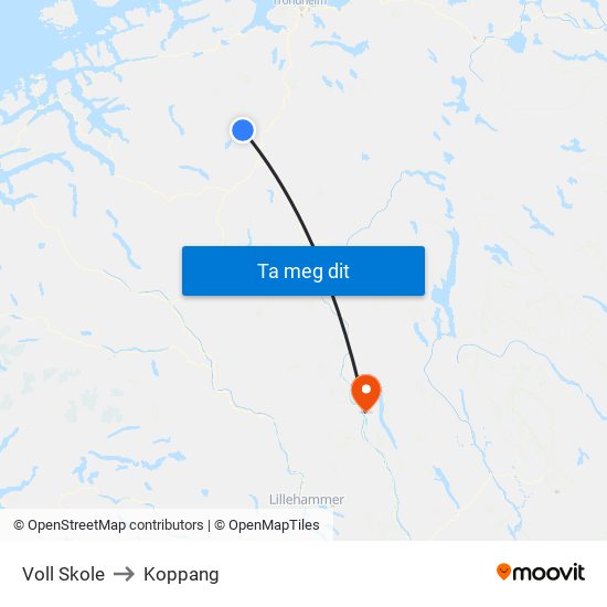 Voll Skole to Koppang map