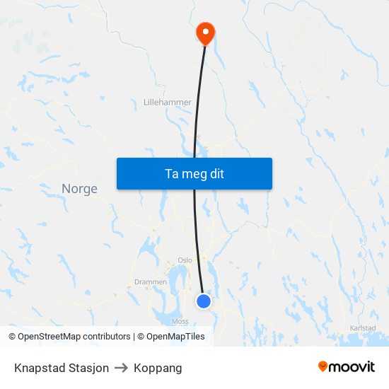 Knapstad Stasjon to Koppang map