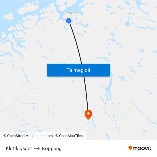 Klettkrysset to Koppang map