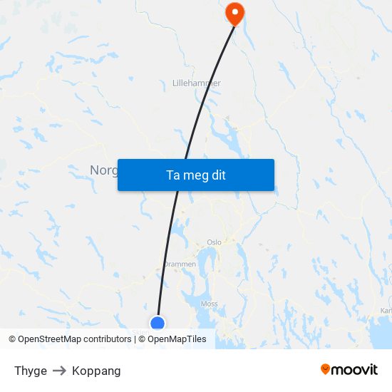 Thyge to Koppang map