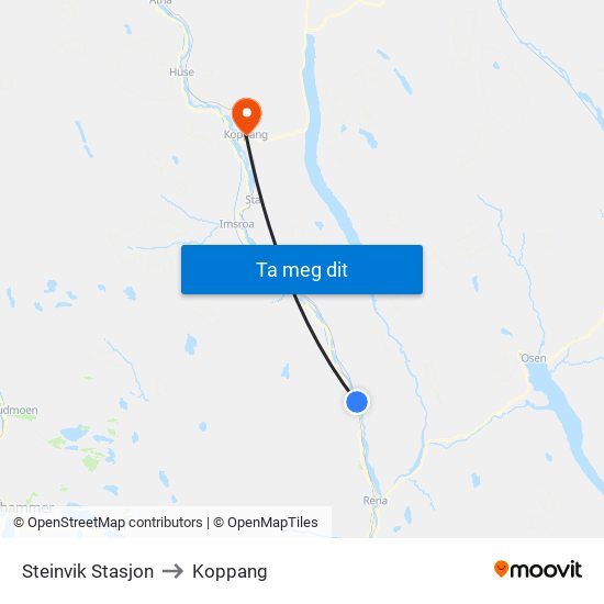 Steinvik Stasjon to Koppang map