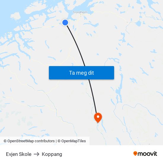 Evjen Skole to Koppang map