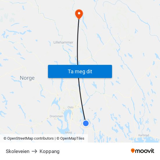 Skoleveien to Koppang map
