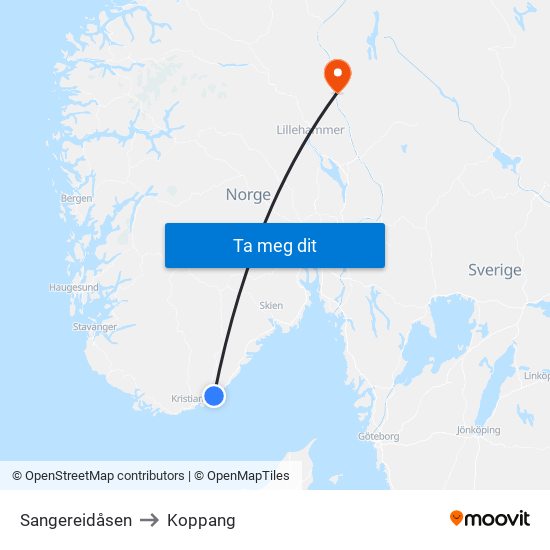 Sangereidåsen to Koppang map