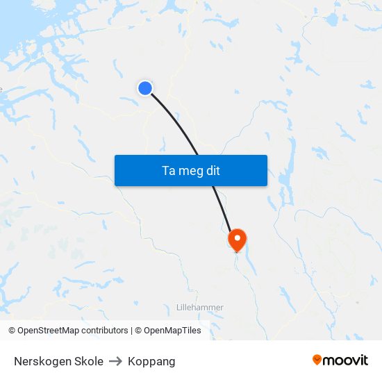 Nerskogen Skole to Koppang map