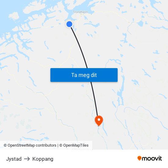 Jystad to Koppang map