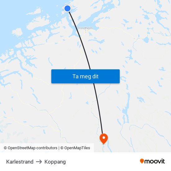 Karlestrand to Koppang map