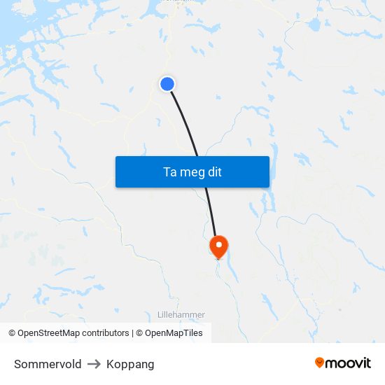 Sommervold to Koppang map