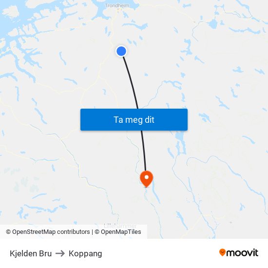 Kjelden Bru to Koppang map