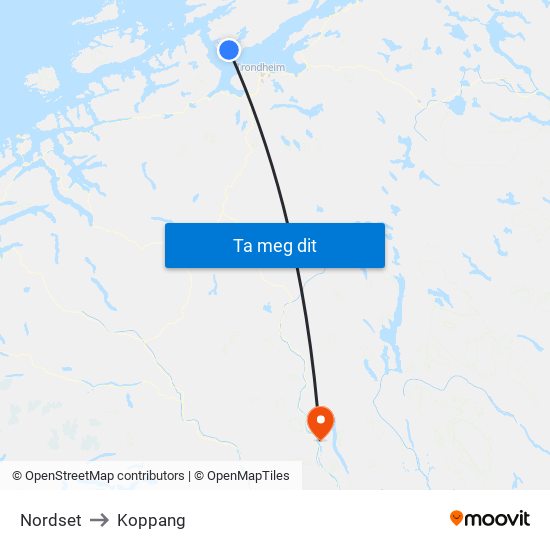 Nordset to Koppang map