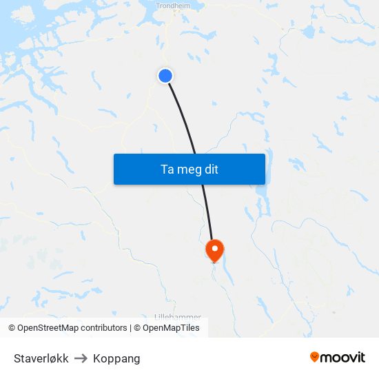 Staverløkk to Koppang map