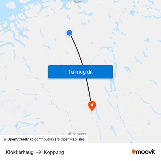 Klokkerhaug to Koppang map