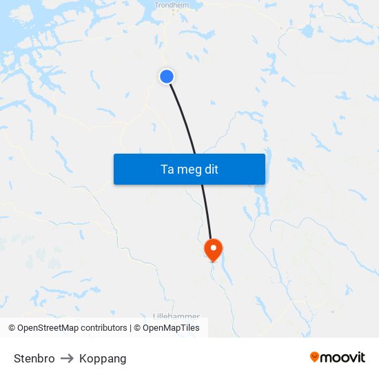 Stenbro to Koppang map