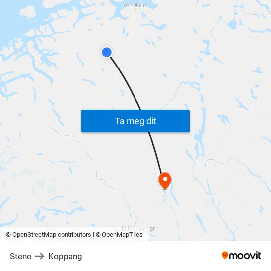Stene to Koppang map