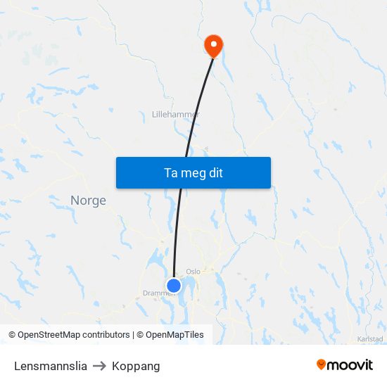 Lensmannslia to Koppang map