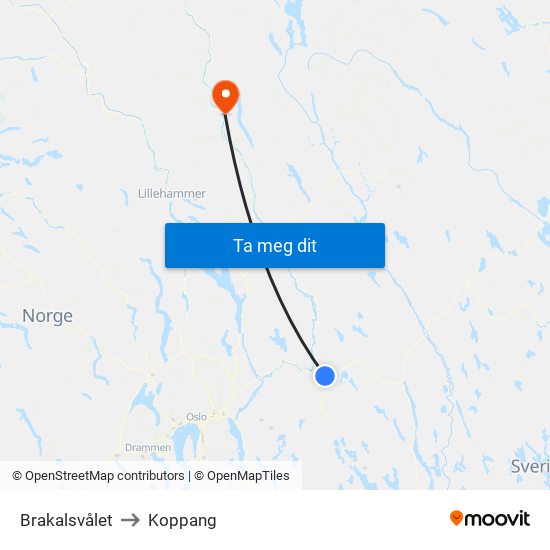 Brakalsvålet to Koppang map
