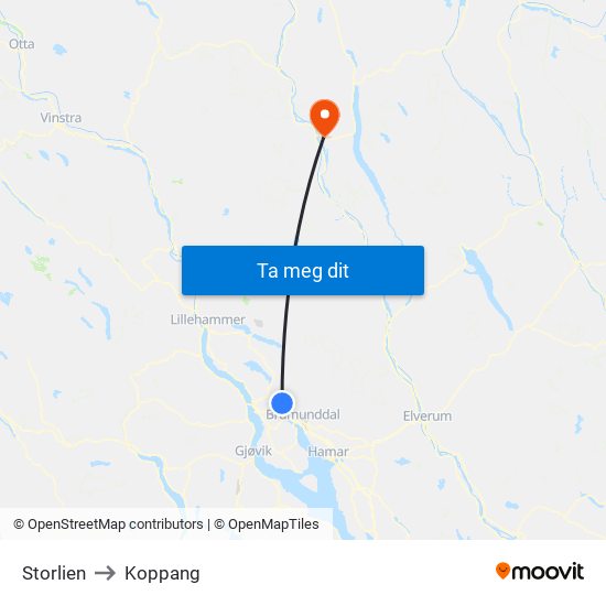 Storlien to Koppang map