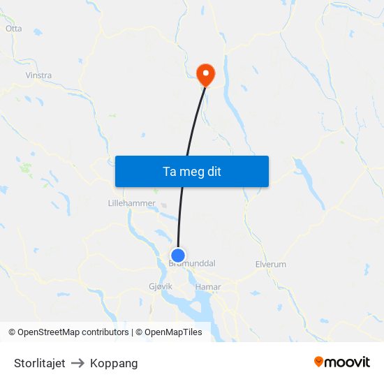 Storlitajet to Koppang map