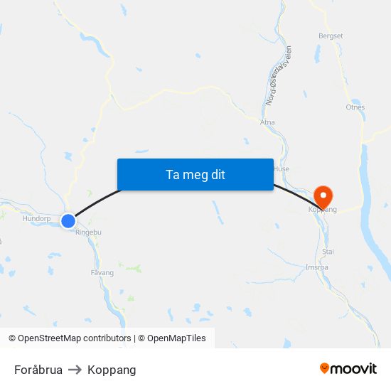 Foråbrua to Koppang map